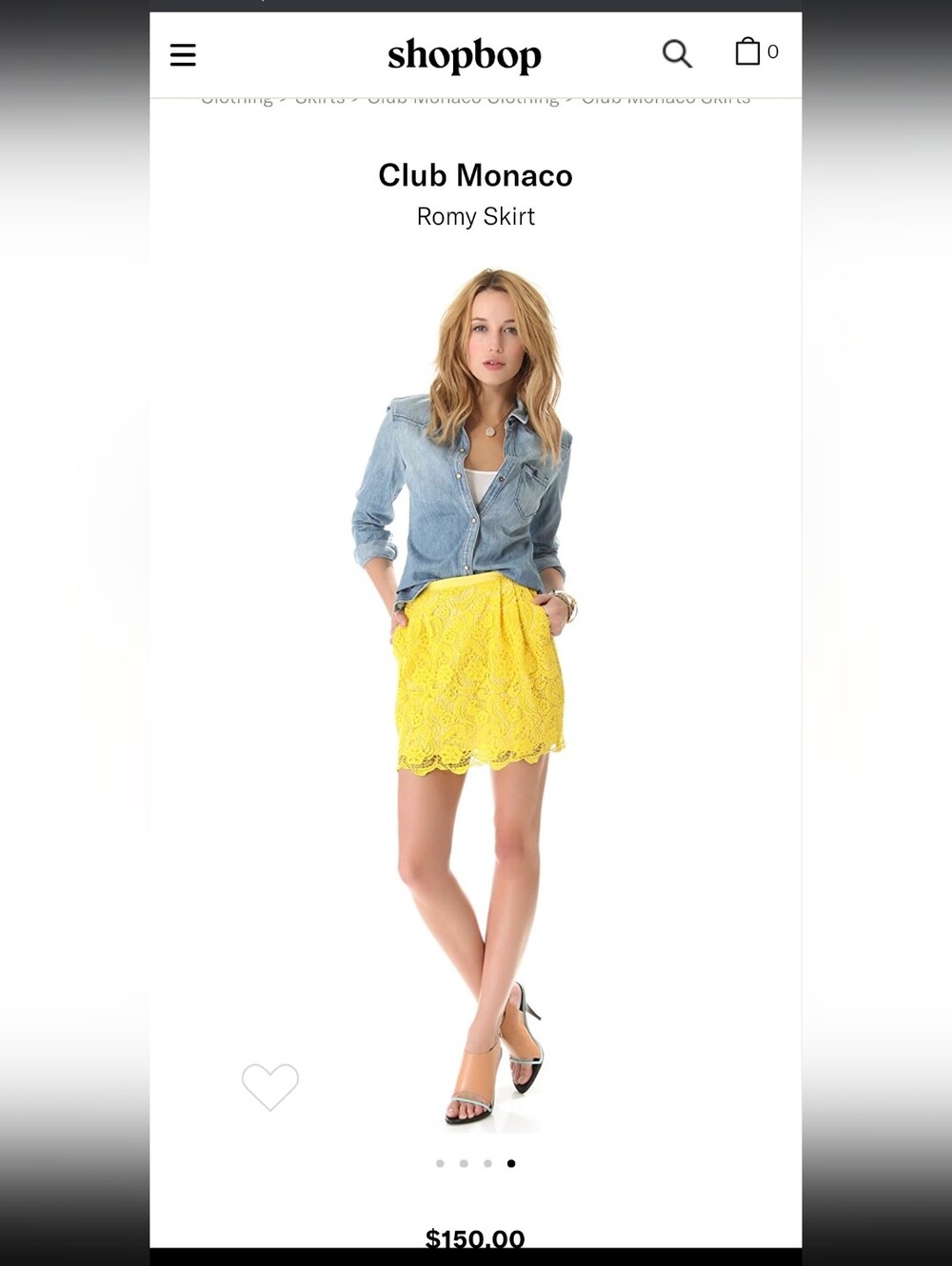 Club Monaco Romy Yellow Lace Skirt